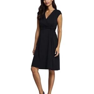 Lands End Faux Wrap Knee Length Cap Sleeve Summer Stretch Dress XL / 18
